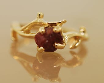 An Elegant Twig,Raw ruby engagement ring,alternative engagement ring,twig ring,twig engagement ring,branch and,twig band
