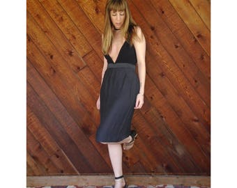 Midnight Blue Silky h/w Pencil Skirt - Vintage 80s - M