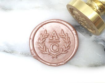 MR Olive Wreath Double Initials Wax Seal Stamp Wedding Invitation Seal Gift Idea