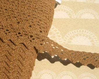 Brown Cluny Lace - Medium Brown Crochet Trim - 5/8" Wide - Caramel
