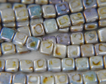Czechmates 2 hole tile beads 6mm opaque green luster 50 beads