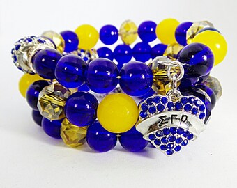 Sigma Gamma Rho Wrap Bracelet, SGRHO Poodle Bracelet, Beaded Bracelet, Wrap Bracelet, Blue and Gold Bracelet, Sorority Bracelet, Divine 9
