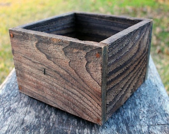 Square Farm Planters Box 4"L, 5"L, 6"L and 8"L(5" - 5.75"H - Tall), Centerpiece, Wooden Box, Herb, Primitive Box, Garden, Storage, Succulent
