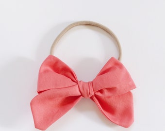 Watermelon Pink Fabric Bow Headband OR Clip