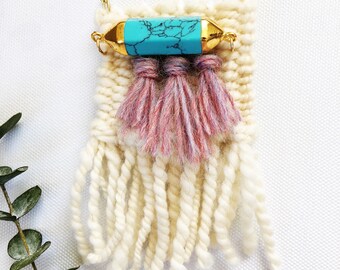 woven necklace/mini weaving/fiber jewelry