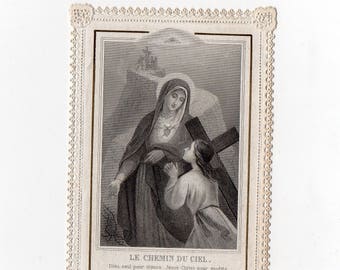 Antique French lace Canivet HOLY Card, religious, pious
