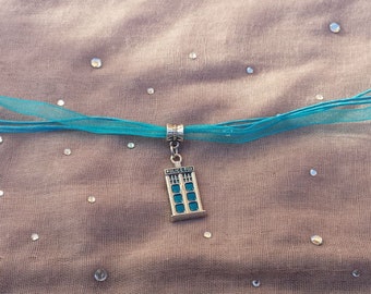 Doctor Who Inspired TARDIS Police Box Ribbon Necklace