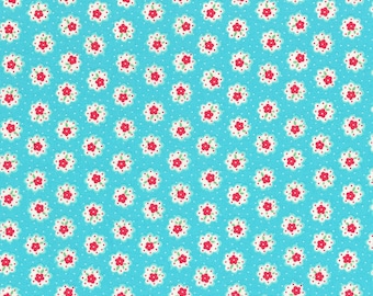 Japanese Lecien - Flower Sugar Fall 2014 Fabric - Tiny Flower Doily in Aqua Blue - cotton quilting fabric - HALF YARD cut
