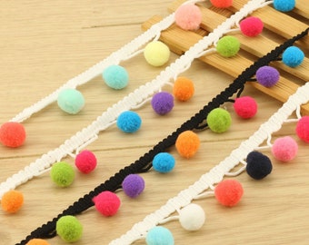 3 meter - Black Or White Lace Trim Pom Pom DIY Craft Supplies Jewelry Pom Pom Boho Long Fringe Trim Dress Supply