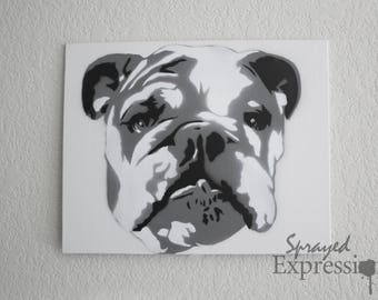 English Bulldog Portrait Spray Painting, 10"x8" Canvas Panel