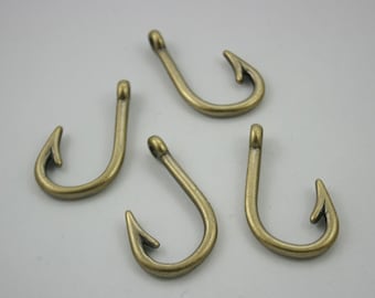 5 pcs Antique Brass The Hook Fish Hooks Charms Decorations Findings 25x41 mm. HK Br 2541 7 CHM RC