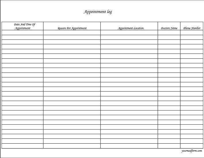 Fillable Appointment Log   Pdf  Digital Health Forms 