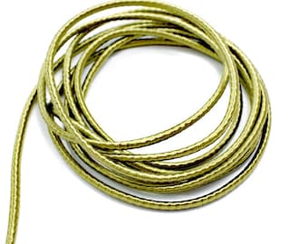 Wrapped silk cord, satin cord, golden green, 2 meters