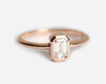 Emerald Cut Diamond Ring, Solitaire Diamond Ring, Rose Gold Engagement Ring, Rose Gold Diamond Ring, 18k Gold Diamond Ring