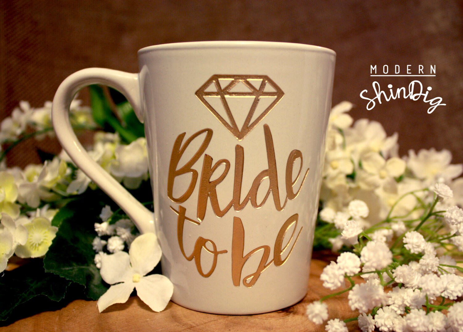 Bride to Be Engraved Ceramic Mugs Diamond Ring Large Custom