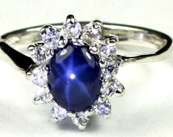Blue Star Sapphire, 925 Sterling Silver Ring, SR235