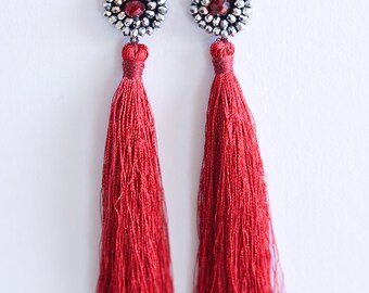 Bordeaux tassel earrings 20's inspired - valentine's day gift her - birthday gift for her - mother's day gift - retro earrings
