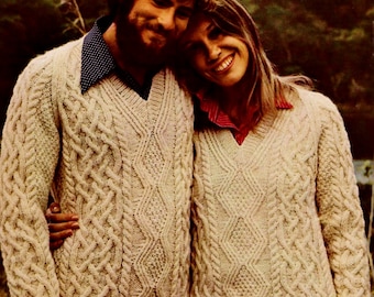 Aran Cable Pullover Vintage Knitting Pattern Instant Download