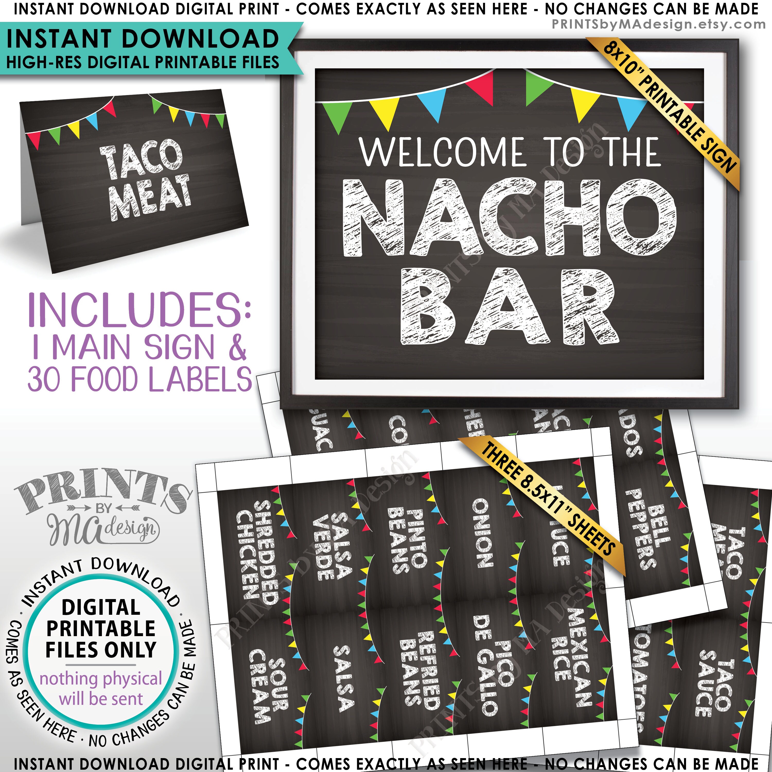 Nacho Bar Sign And Labels Welcome Mexican Food Labels Build Your Own 