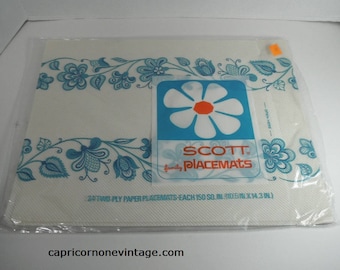 Vintage 1960s Scott family Placemats Vintage Kitsch Paper Placemats Blue & White Placemats Opened Package Movie Prop Table Setting