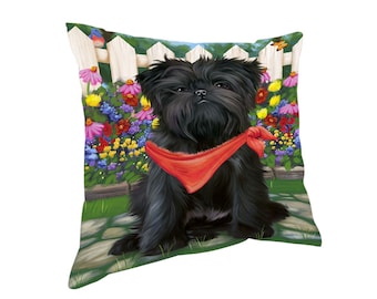 Spring Floral Affenpinscher Dog Throw Pillow