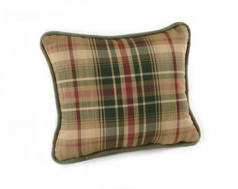 Small Plaid Rectangle Pillow (Burgundy, Taupe and Hunter Green)