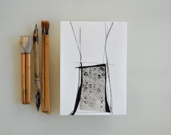 Original Mixed Media Abstract Ink Art - House-Collage/contemporany/ink dark/minimal/nature/geometric/structural forms by Cristina Ripper