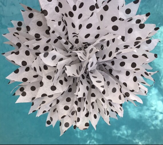 Black Polka Dot Pom 1 tissue paper pom pom // baby shower