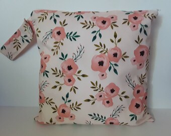 Wet Bag , Wet Bag For Cloth diapers, Sports Bag, Dirty Diaper Bag, Wet Dry Bag, Gym Bag, Cosmetic Bag, peach rose wet bag