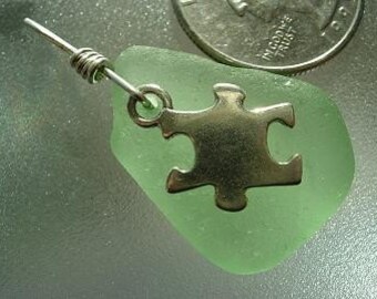 Seafoam Sea Glass Sterling Silver Charm Pendant