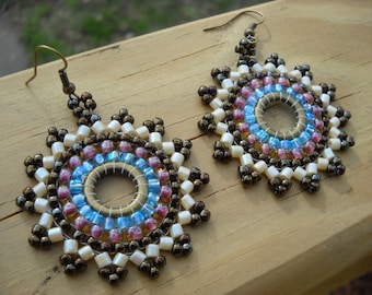 FREE US SHIPPING-Archeon:Circular brick stitch earrings, seed bead hoop earrings