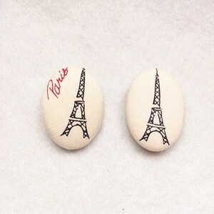 White Eiffel Tower Fabric Cover Button Sew Shank Decoration Diy Accessories 1.25inch