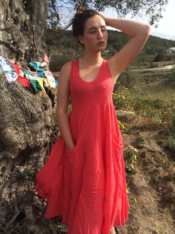 Spanish hot red sundress hand made flower embroidery/ now on