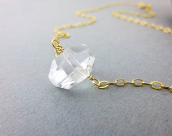 Crystal Quartz Chakra Necklace, Sterling Silver or 14K Gold Fill, Quartz Nugget, Crown Chakra, Harmonizes all Chakras