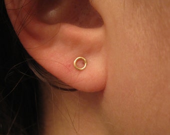 14k open circle studs 4mm Solid yellow gold simple hoop post earrings Open gold circle stud Circle post earrings 14k gold circle studs 0126