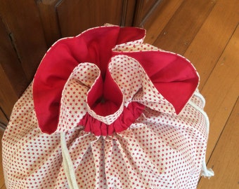 Pretty Red Star & Calico Christmas Santa Sack, Hand Made, Large 54cm x 74cm, Fully Lined