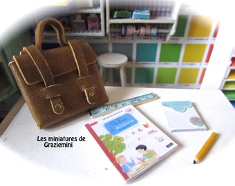 miniature school bag kit -scale 1:12- dollhouse miniature