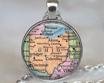 Ohio map pendant, Ohio map necklace, Ohio pendant, Ohio necklace, vintage map jewelry, vintage map necklace keychain key chain