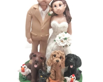 Custom cake topper, Animal Lovers wedding cake topper, Bride and Groom cake topper, Mr and Mrs cake topper, personalized cake topper
