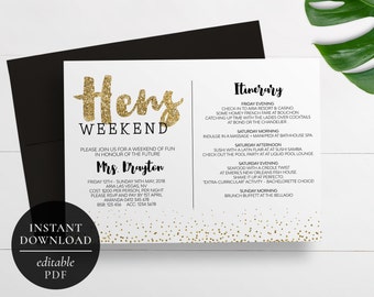 Printable Hens Weekend Invitation | Editable PDF | Bachelorette Weekend | Hens Party | Gold Glitter | Itinerary Invitation | Gold Invitation