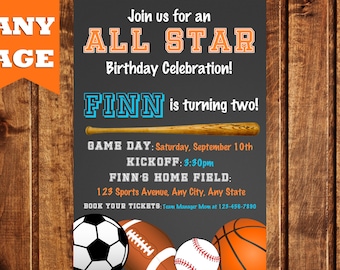 All Sports Birthday Invitation, Sports Birthday Invitation, All Star Sports Birthday Invitation, All- Star invitation, All-Star Birthday
