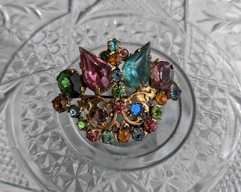Czech Glass Crown Brooch