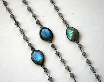 Labradorite Beaded Choker Sterling Silver Necklace
