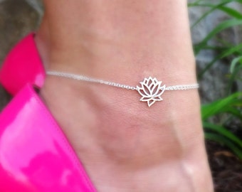 Lotus Anklet, adjustable Anklet, lotus jewelry, yoga jewelry,Beach jewelry, zen jewelry, sterling silver anklet, yogi ankle bracelet, otis b