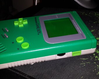 Customized/Modded Green/Gray Game Boy DMG-001 with Green Back-Light