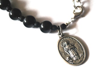 St Raymond Mens Rosary Bracelet Black Onyx Tigers Eye Turquoise Saint Raymond Nonnatus Bracelet Male confirmation Gift Catholic Bracelet.