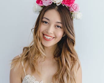 pink spring races flower crown fascinator // spring flower crown / spring racing flower headpiece / spring carnival / pink flower crown