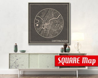 CHATTANOOGA TN SQUARE Map Chattanooga Tennessee Poster City Map Chattanooga Tennessee Art Print Chattanooga Tennessee poster Chattanooga map