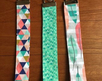 Fabric Key Wrist Fob - Pink/Green