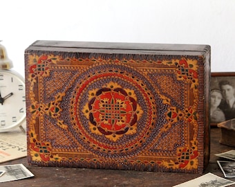 Hand Painted Box - Wooden Box - Vintage Keepsake Box - Wooden Jewelry Box - Wooden Box with Lid - Large Wooden Box - Shaving Box - Mens Gift